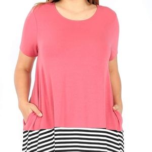 Rose Pink Top with Stripes
